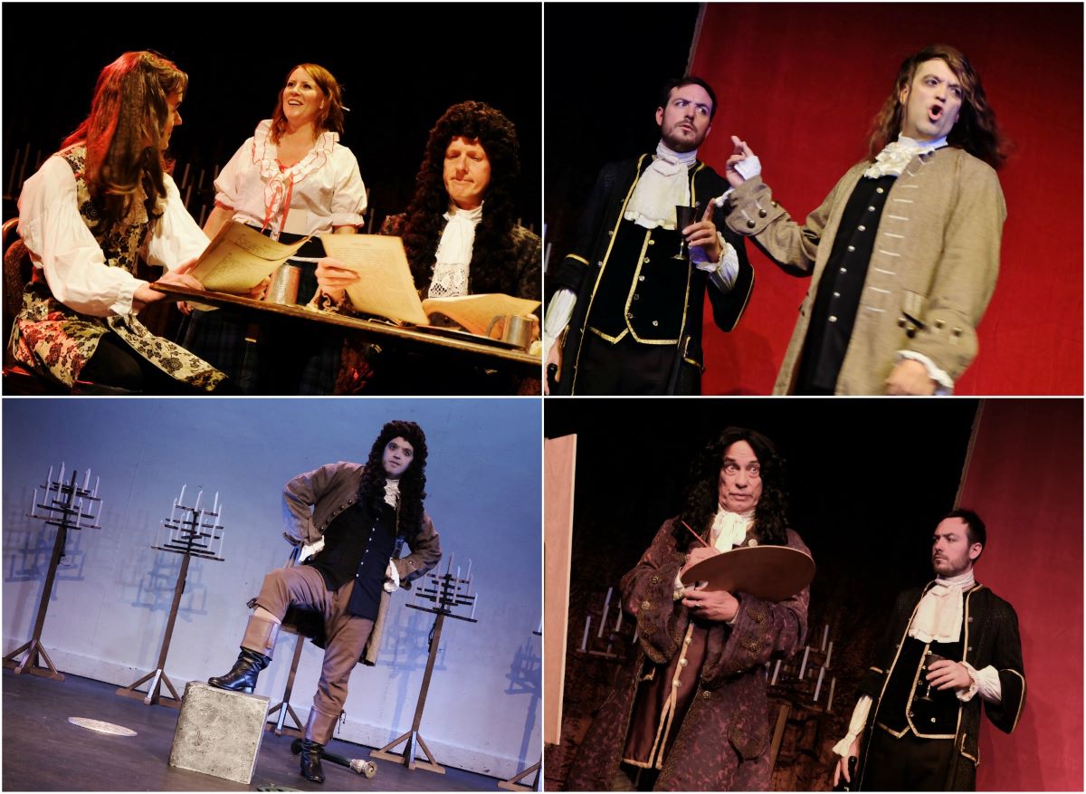 Selection of images of actors on stage during performance of The Libertine